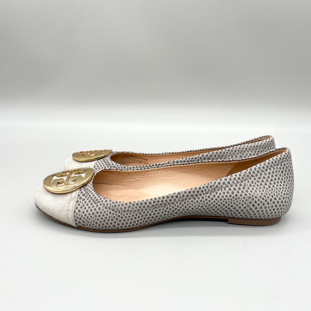 Tory Burch Serena Womens 7M Grey Snake Print Leather Ballet Flats Logo Preppy - Picture 5 of 12
